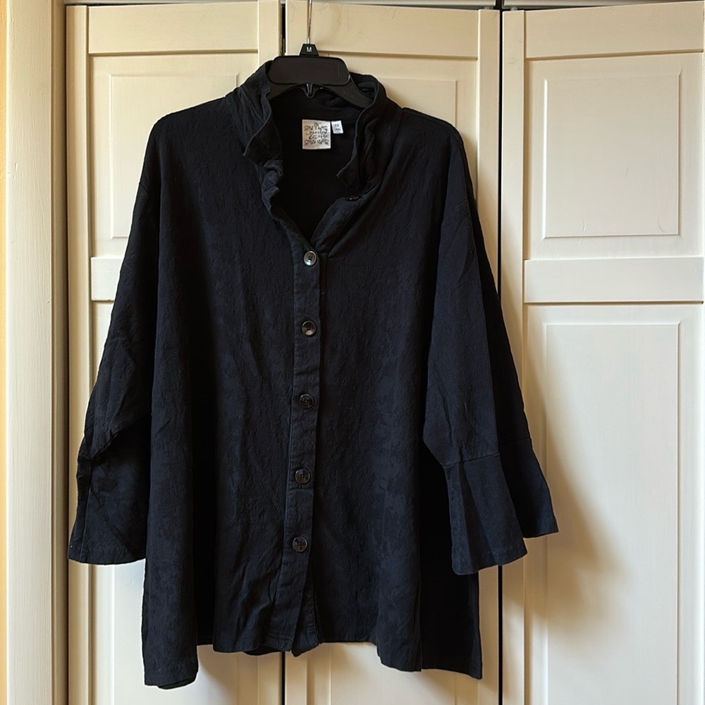 Parsley and Sage 3X Black button down tunic top blouse